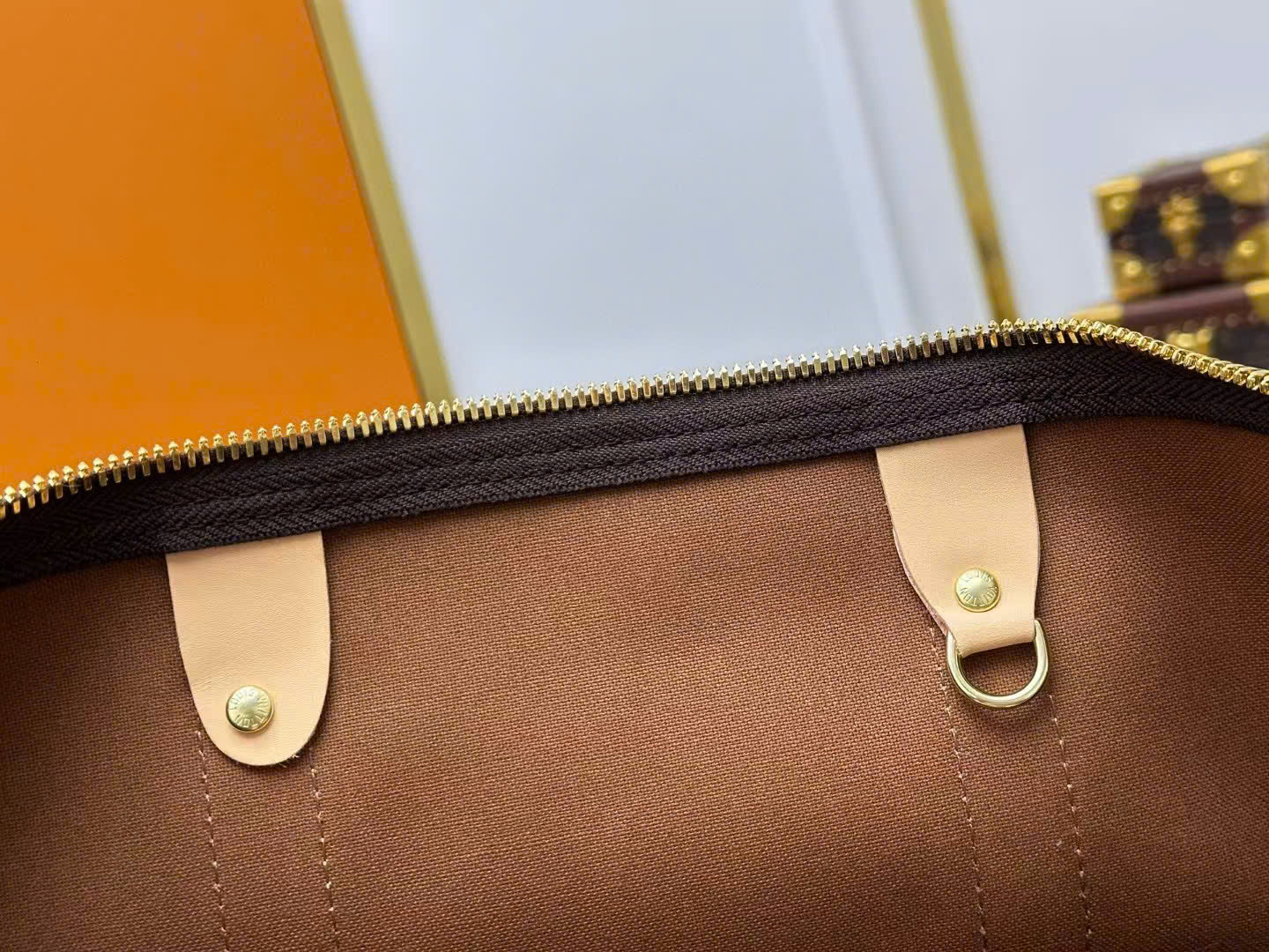 Túi trống du lịch Louis Vuitton LV Nâu họa tiết hoa vân full khóa ổ phối dây Be size 50cm Like Auth Fullbox phụ kiện PLD
